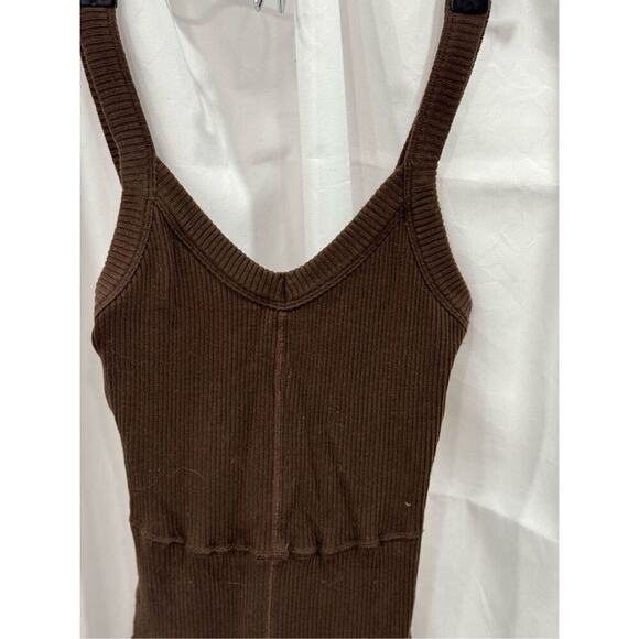 Year of Ours lounge short onesie in dark oak ribbed brown romper | Sz XS - Picture 4 of 8